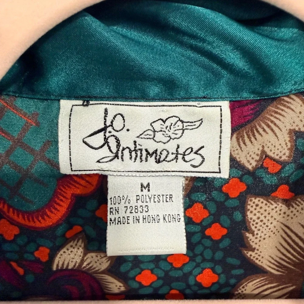 VTG Women's M Satin Robe and Nightgown Set Teal Floral Boho‎ 90s Retro